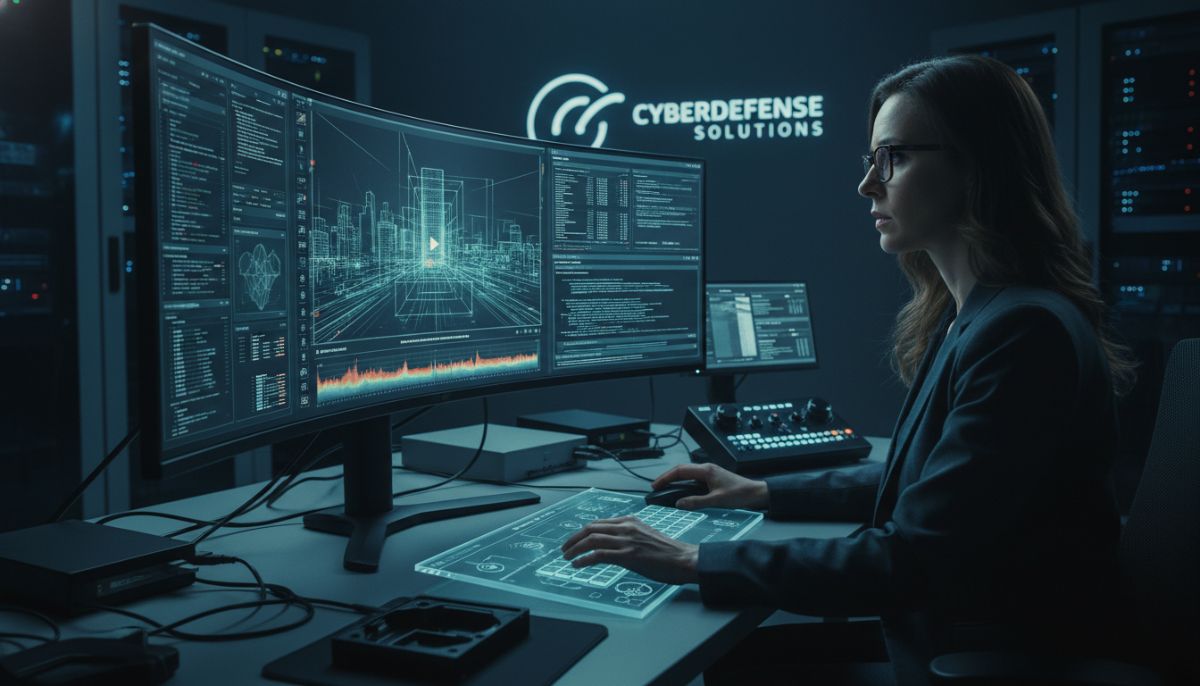 A digital forensic expert analyzing a video file with sophisticated software that detects hidden AI-generated watermarks and cryptographic signatures.